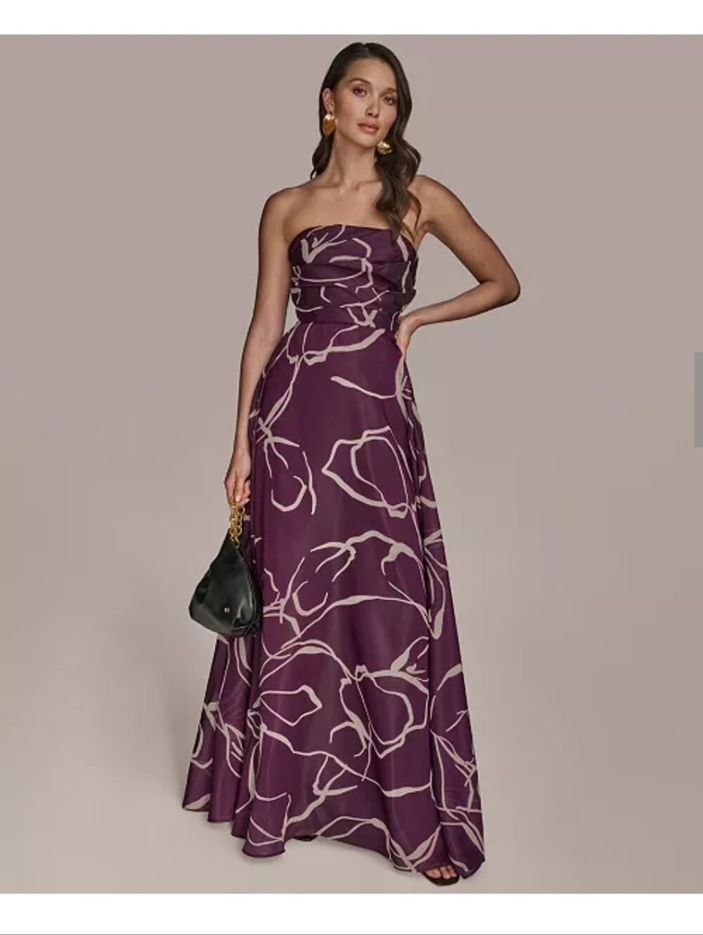 Donna Karan New York NWT Strapless Floral Maxi Dress Size 4 Purple $348 Luxury